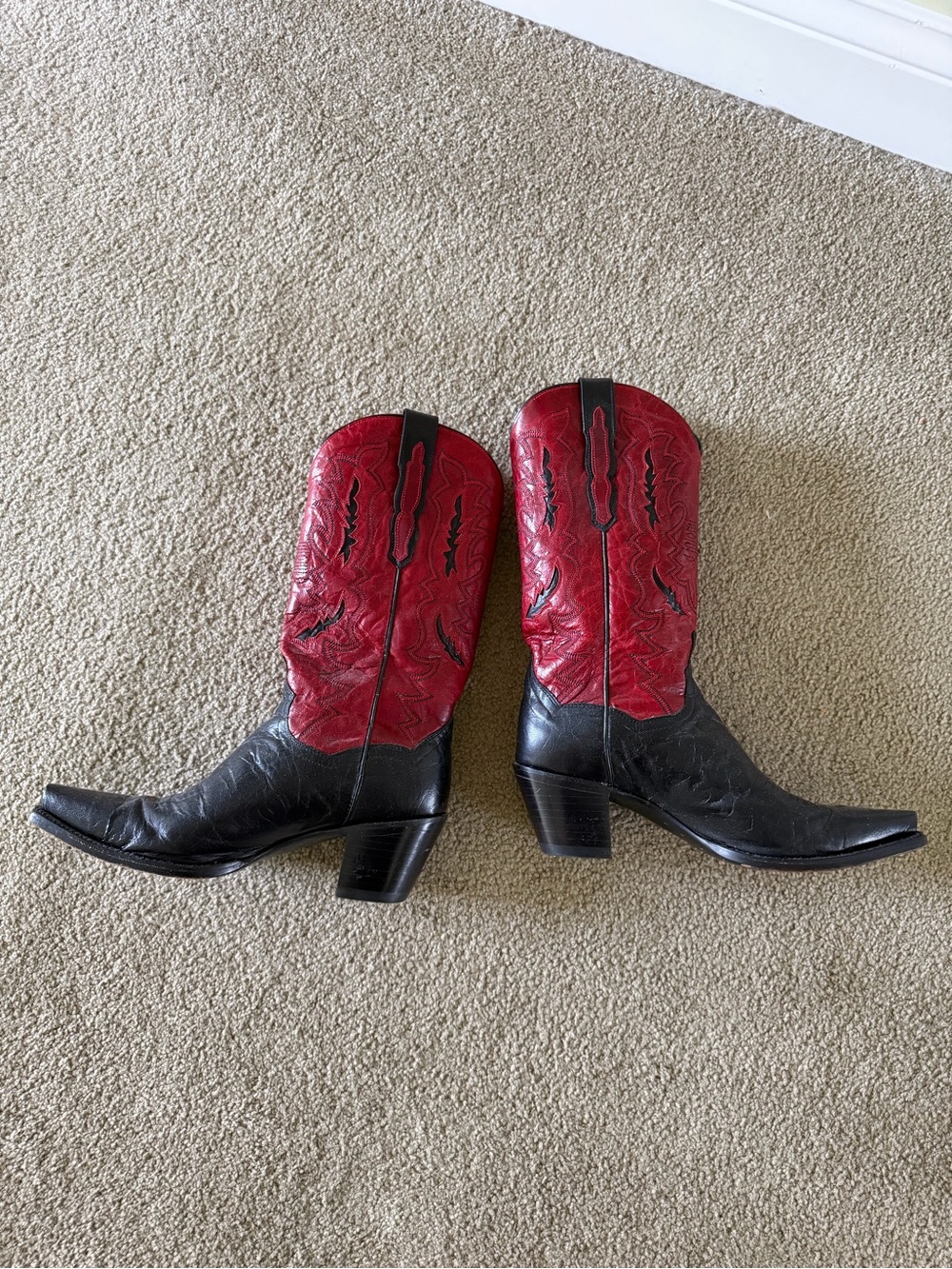 Dan Post Red & Black Cowboy Boots - Picture 2 of 4
